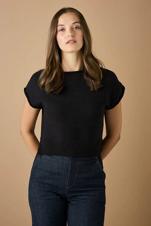 Licorice (black) colour variant of the uimi knitwear Etta Vest made from Merino Wool