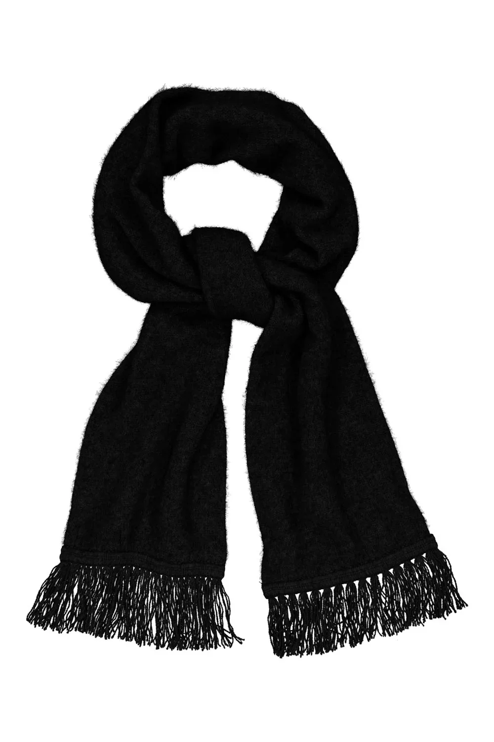 the black colour variant of the McDonald Textiles Tubular Scarf made from Merino Wool, possum fur, silk
