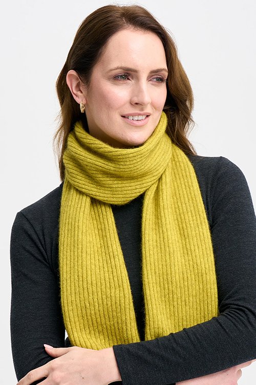 Merinomink™ Wide Ribbed Scarf — Merino Wool, Possum Fur, Silk, Golden Pearl yellow colour varient.