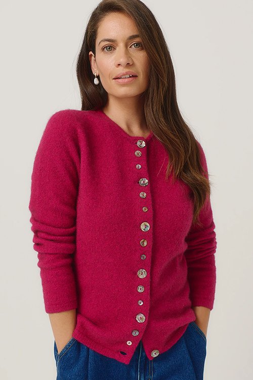 MerinoMink™ Shell Cardigan — Merino Wool and Possum Fur Lupin pink colour variant
