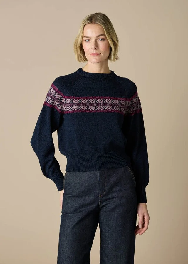 Midnight blue colour variant in the Heidi Fairisle Jumper from uimi knitwear