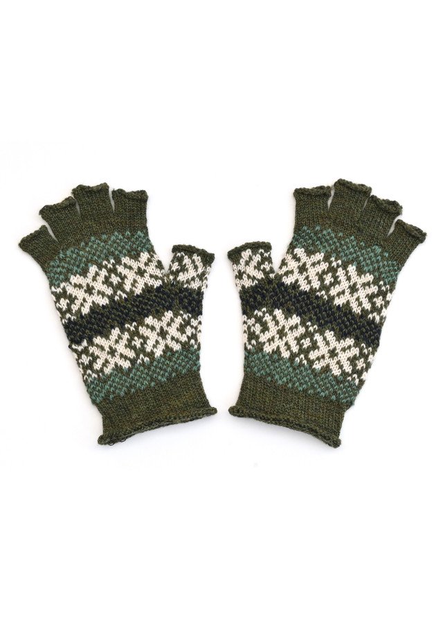 Moss Green colourway variant of the Heidi fingerless glove from uimi knitwear.