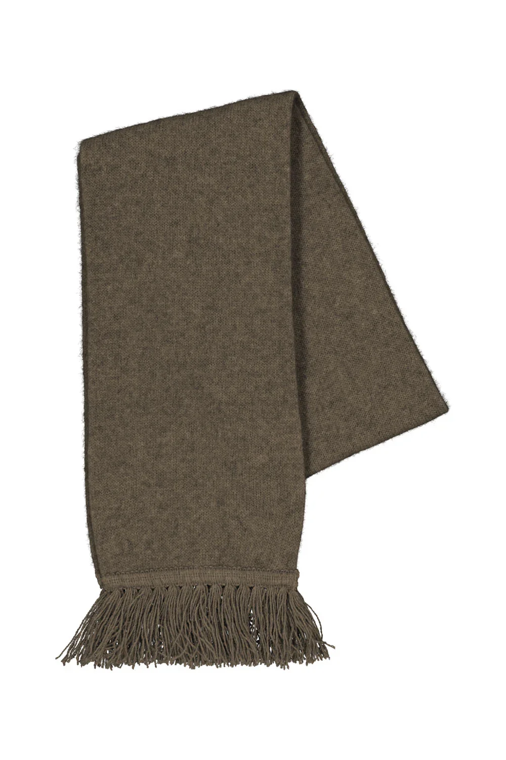 the Bark (brown) colour variant of the McDonald Textiles Tubular Scarf made from Merino Wool, possum fur, silk