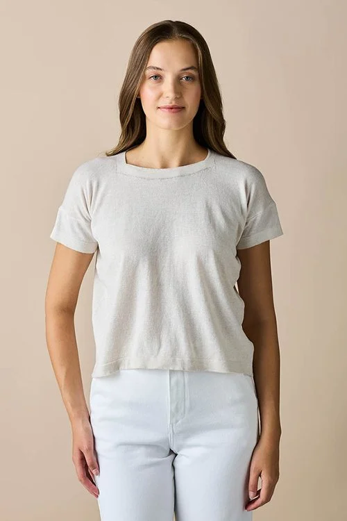 Chalk (off white) colour variant, uimi knitwear Alina Tee Shirt made from Egyptian cotton