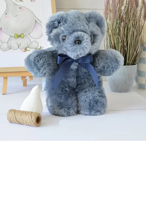 Mid Grey colour variant of the Tambo Teddies  Basil Teddy Bear made from 100% Wool / Sheepskin