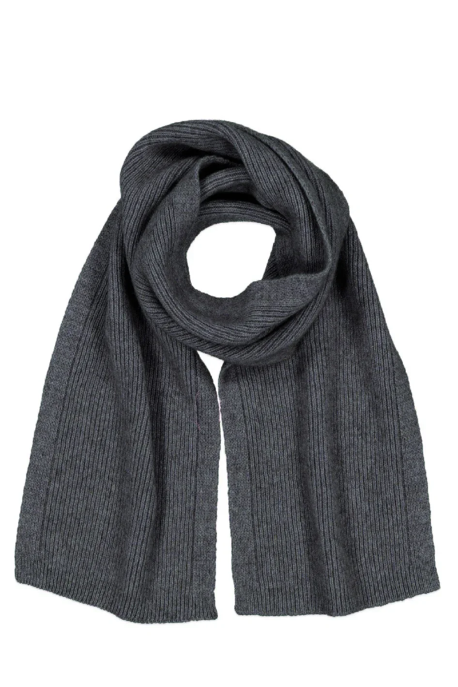 McDonald Textiles fine rib scarf in the pewter (silver grey) colour variant.