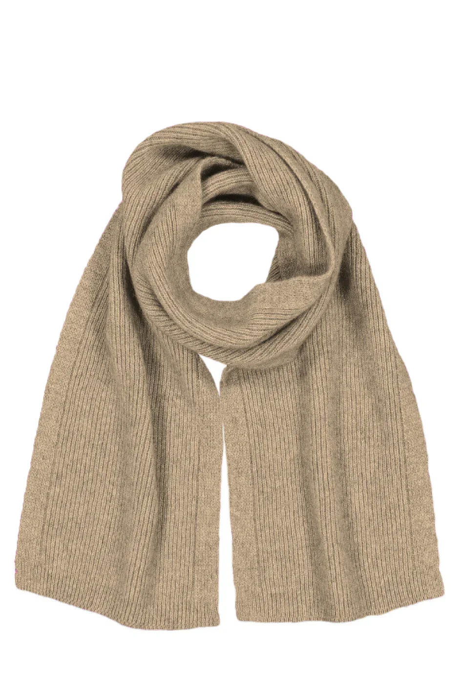 McDonald Textiles fine rib scarf in the mocha (beige) colour variant.