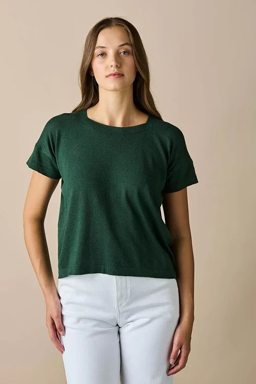 Basil (dark green) colour variant, uimi knitwear Alina Tee Shirt made from Egyptian cotton