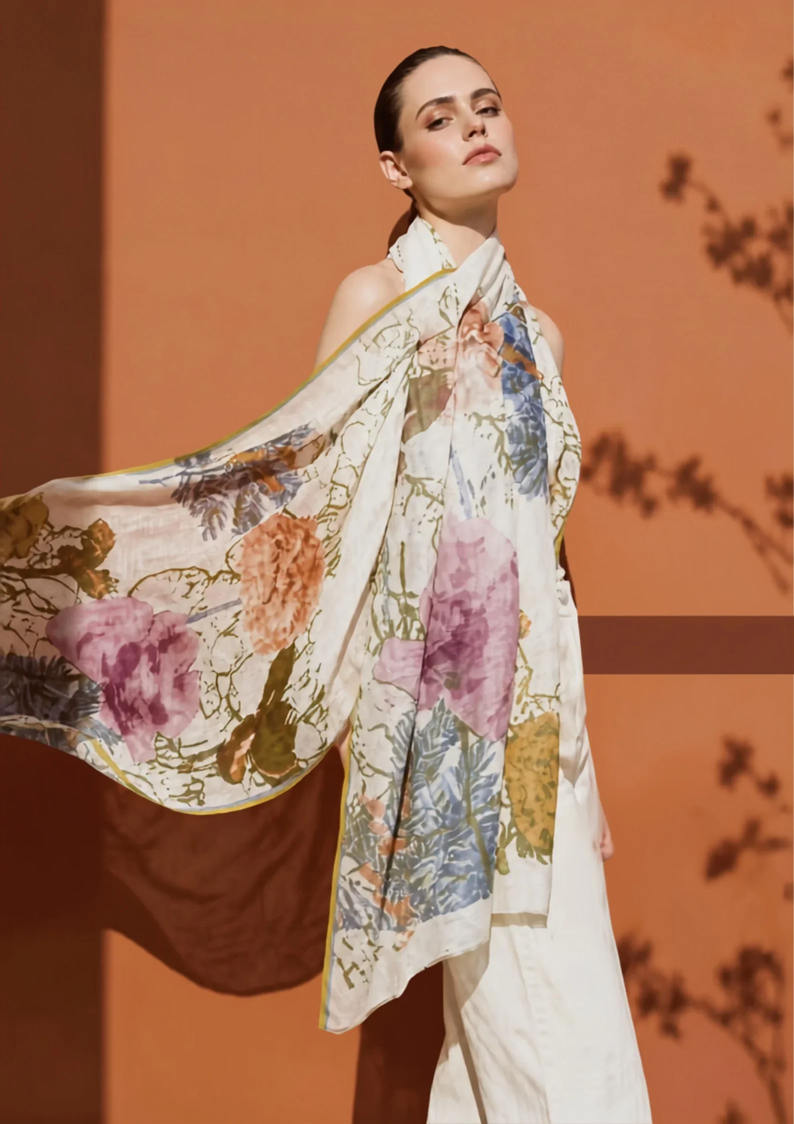DLUX | Spring Foliage Hand-Printed Scarf (Cotton and Silk)