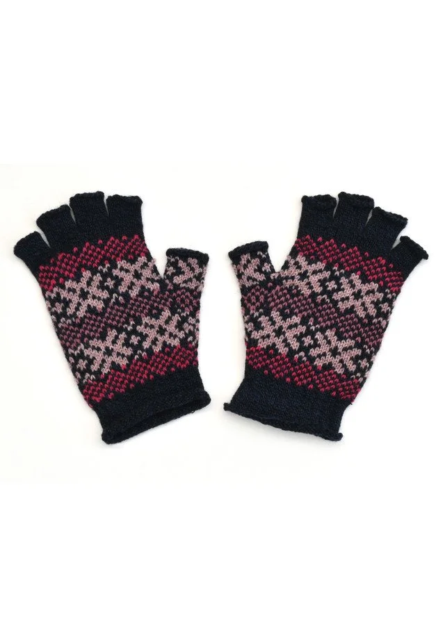 Midnight blue colourway variant of the Heidi fingerless glove from uimi knitwear.