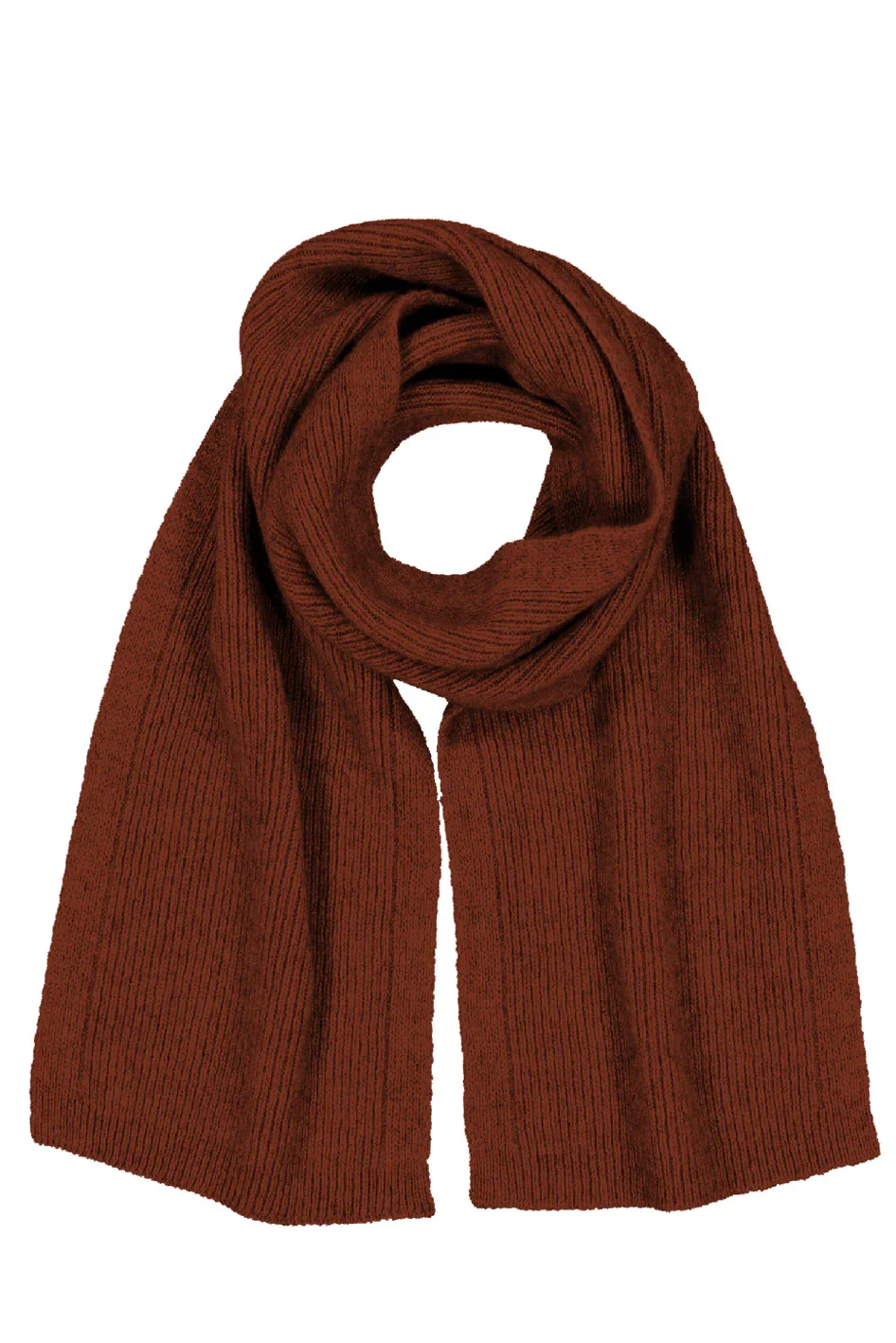 McDonald Textiles fine rib scarf in the spice (brown) colour variant.