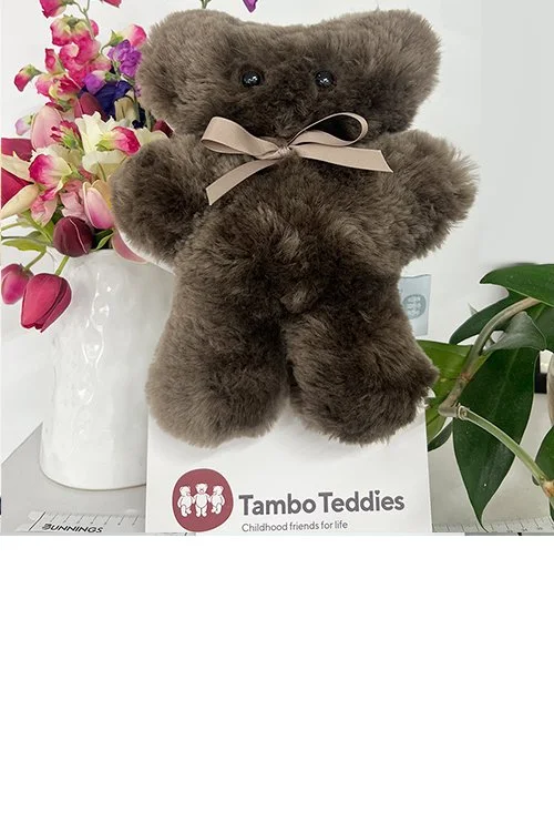 Latte colour variant of the Tambo Teddies Puffy Bickie Bear made from 100% Wool / Sheepskin