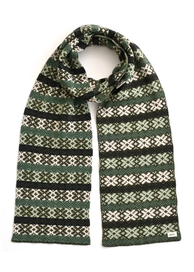 Moss Green colourway in the Australian merino wool Heidi  Scarf made by uimi knitwear.