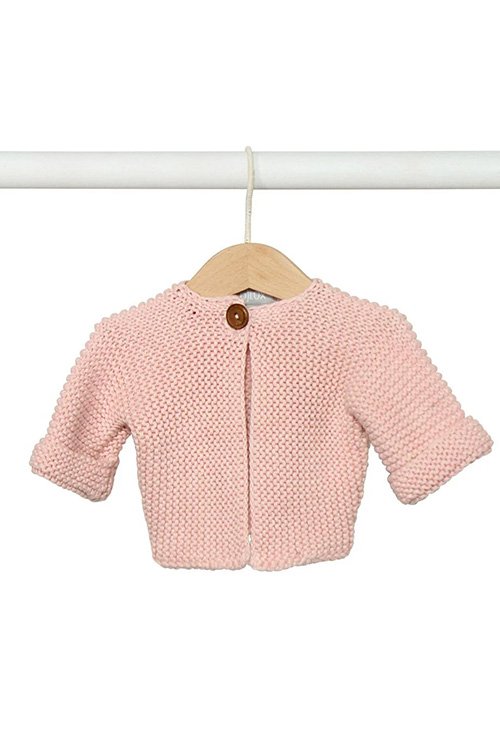 Pink colour variant in the DLUX — Elf Baby Cardigan knitted from cotton