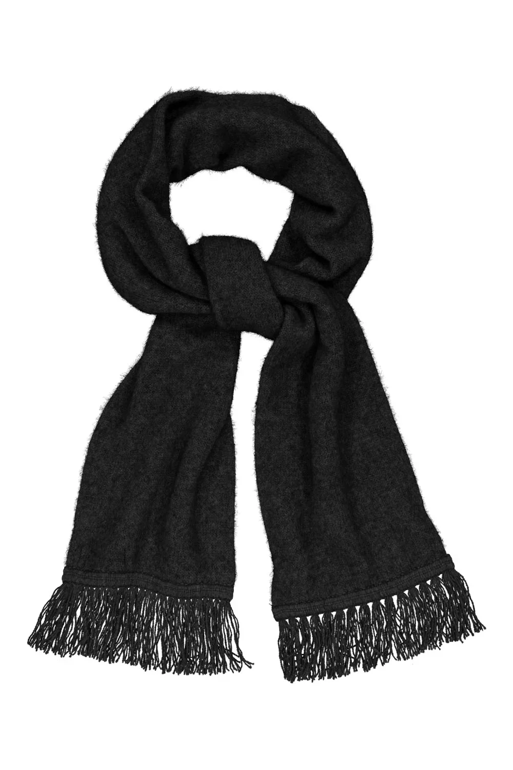 the charcoal colour variant of the McDonald Textiles Tubular Scarf made from Merino Wool, possum fur, silk