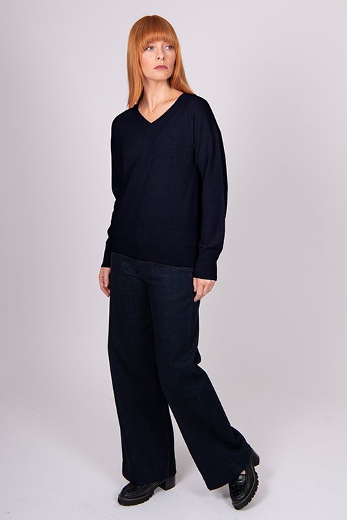 Bridge & Lord Izzy Vee-Neck Pullover (Merino Wool and Cashmere) BL5650 Navy colour variant