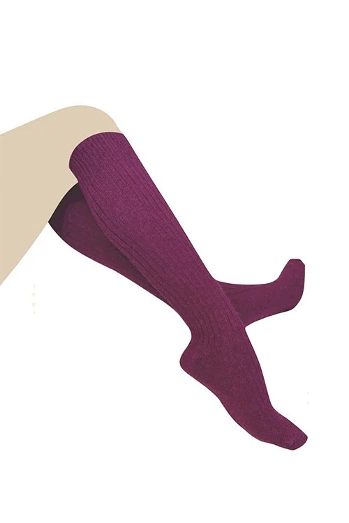 Manequin's legs wearing the Berry colour variant of the Humphrey Law — Alpaca Knee-High Sock (01H)