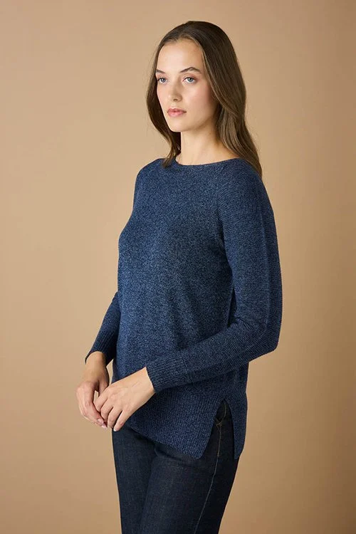 Denim (blue) colour variant of the uimi knitwear Etta Top made from Merino Wool