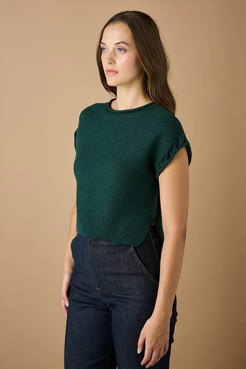 Hunter (green) colour variant of the uimi knitwear Etta Vest made from Merino Wool