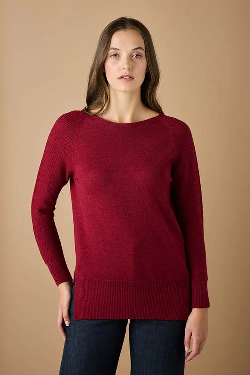 Ruby (red) colour variant of the uimi knitwear Etta Top made from Merino Wool