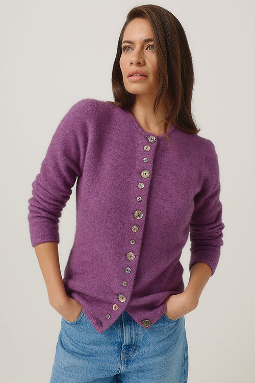MerinoMink™ Shell Cardigan — Merino Wool and Possum Fur lilac purple colour variant