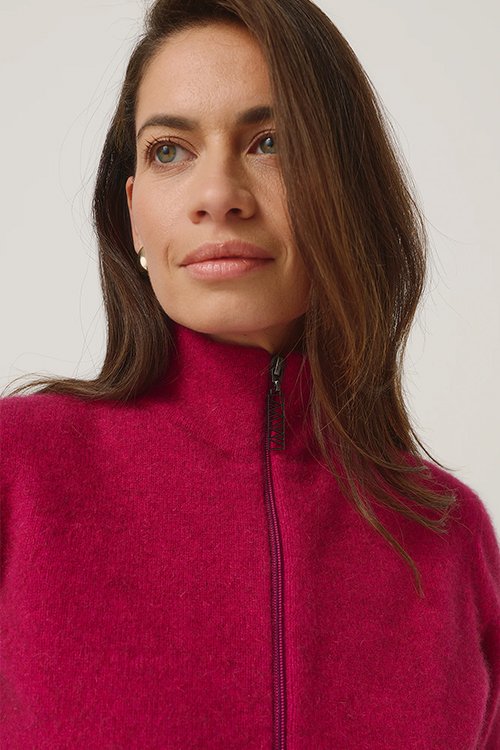 Jaya Jacket — Merino Wool and Possum Fur Lupin hot pink colour