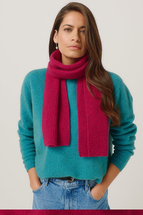 Merinomink™ Wide Ribbed Scarf — Merino Wool, Possum Fur, Silk, Lupin hot pink colour varient.