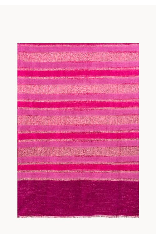 Pink  colour variant of the striped Mae wool and silk striped scarf from DLUX
