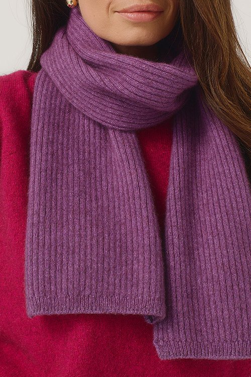 Merinomink™ Wide Ribbed Scarf — Merino Wool, Possum Fur, Silk, Lilac purple colour varient.