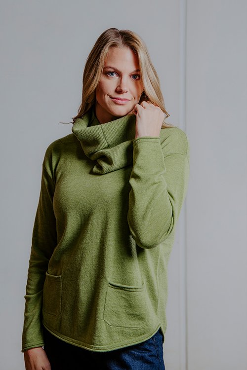Wasabi colour variant of the Bridge & Lord Textured Loop Scarf (Merino wool + Cashmere)