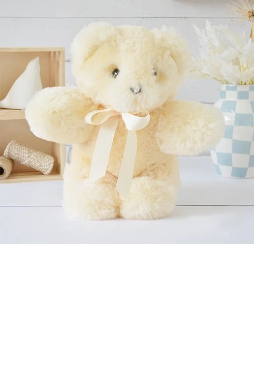 Cream colour variant of the Tambo Teddies  Basil Teddy Bear made from 100% Wool / Sheepskin