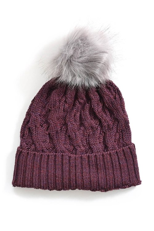 Mabel beanie made by uimi knitwear with 100% merino wool. Pinot dark purple colour variant.