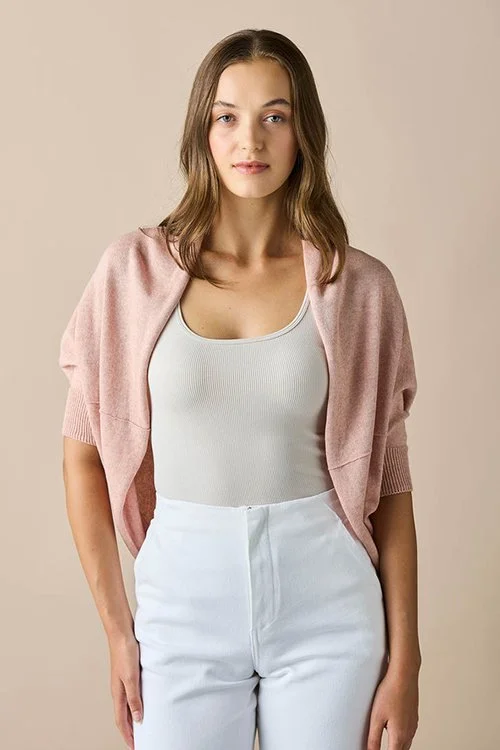 Sienna (light pink) colour variant in the uimi knitwear — Clara Jersey Shrug made from Egyptian Cotton and Cashmere