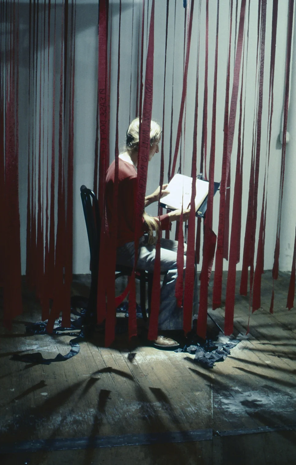 Shown here is an audience member participating in the created environment. 