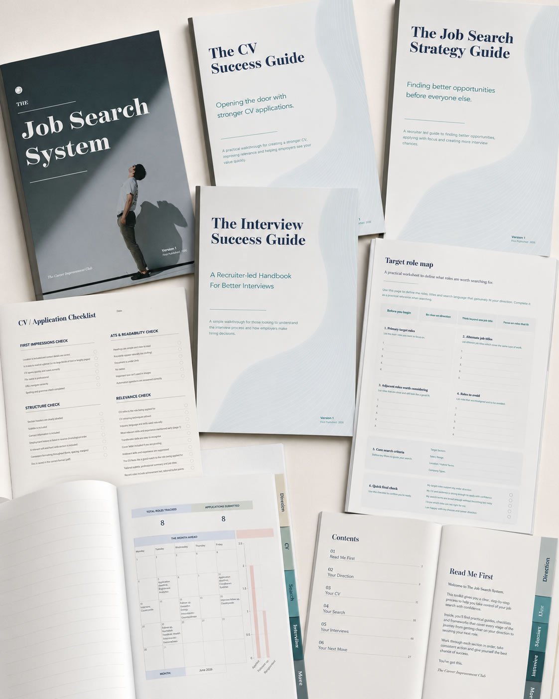 The complete job search toolkit, planners, dashboards, guides, trackers, templates and lots more.