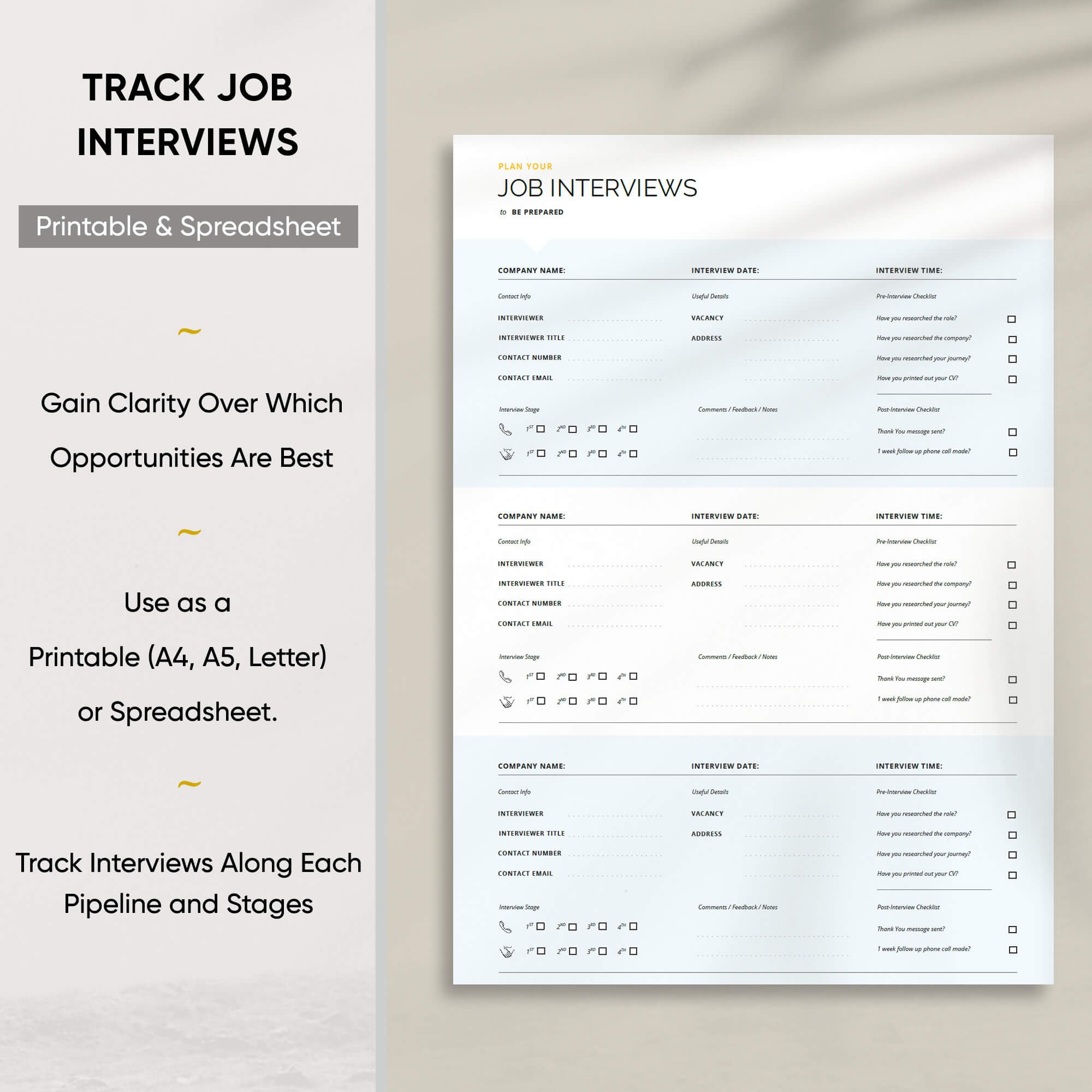 Career Improvement Club: Track Job Interviews | Interview Planner | Job Search Planner