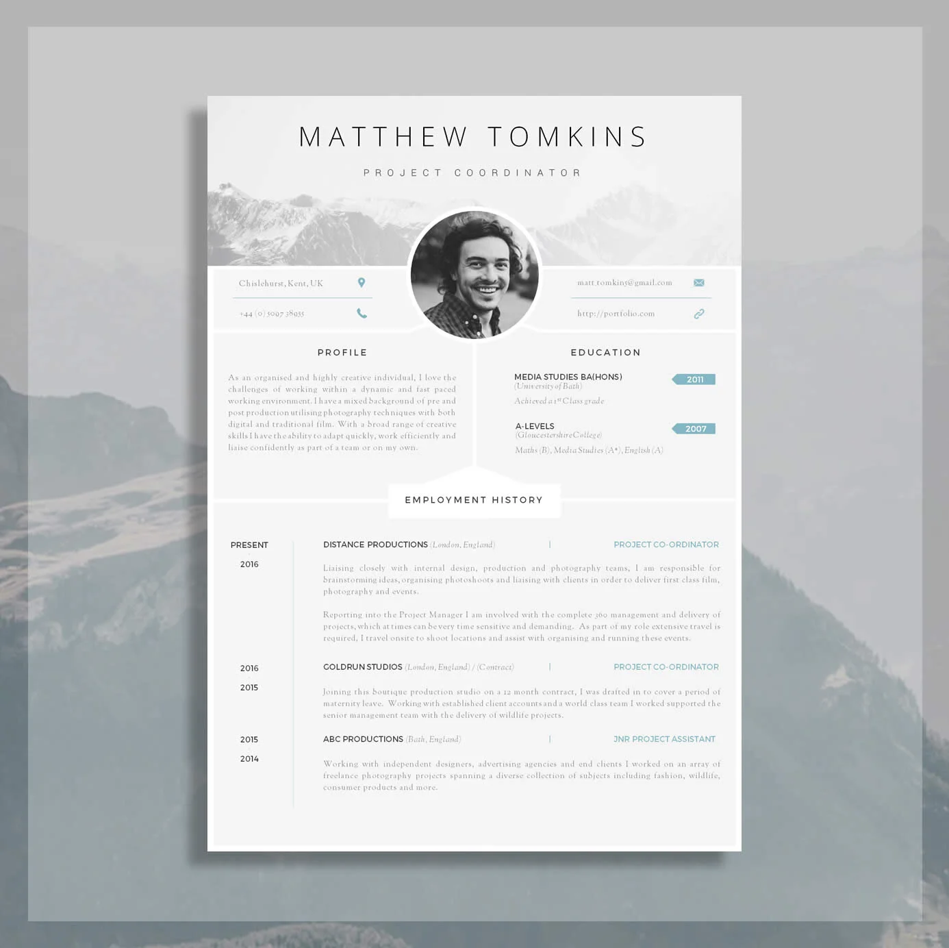 Modern CV Template with Cover Letter | Editable Graphical CV Template with Photo | "Aurelius"