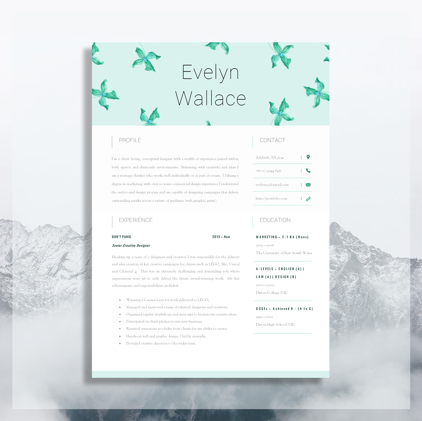 Beautiful CV Design | Resume Template + Cover Letter + Application Advice | MS Word - Instant Download | "Fielding"