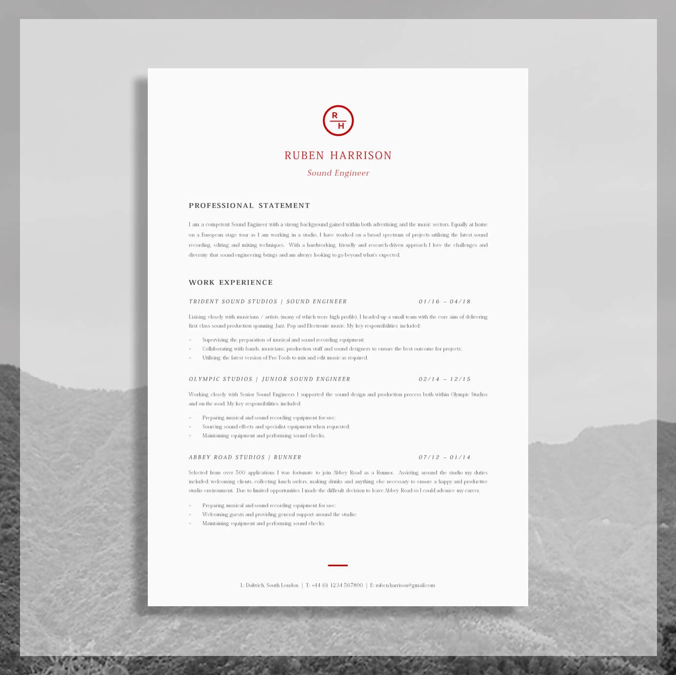 The free, professional CV on A4 paper is a two-page resume