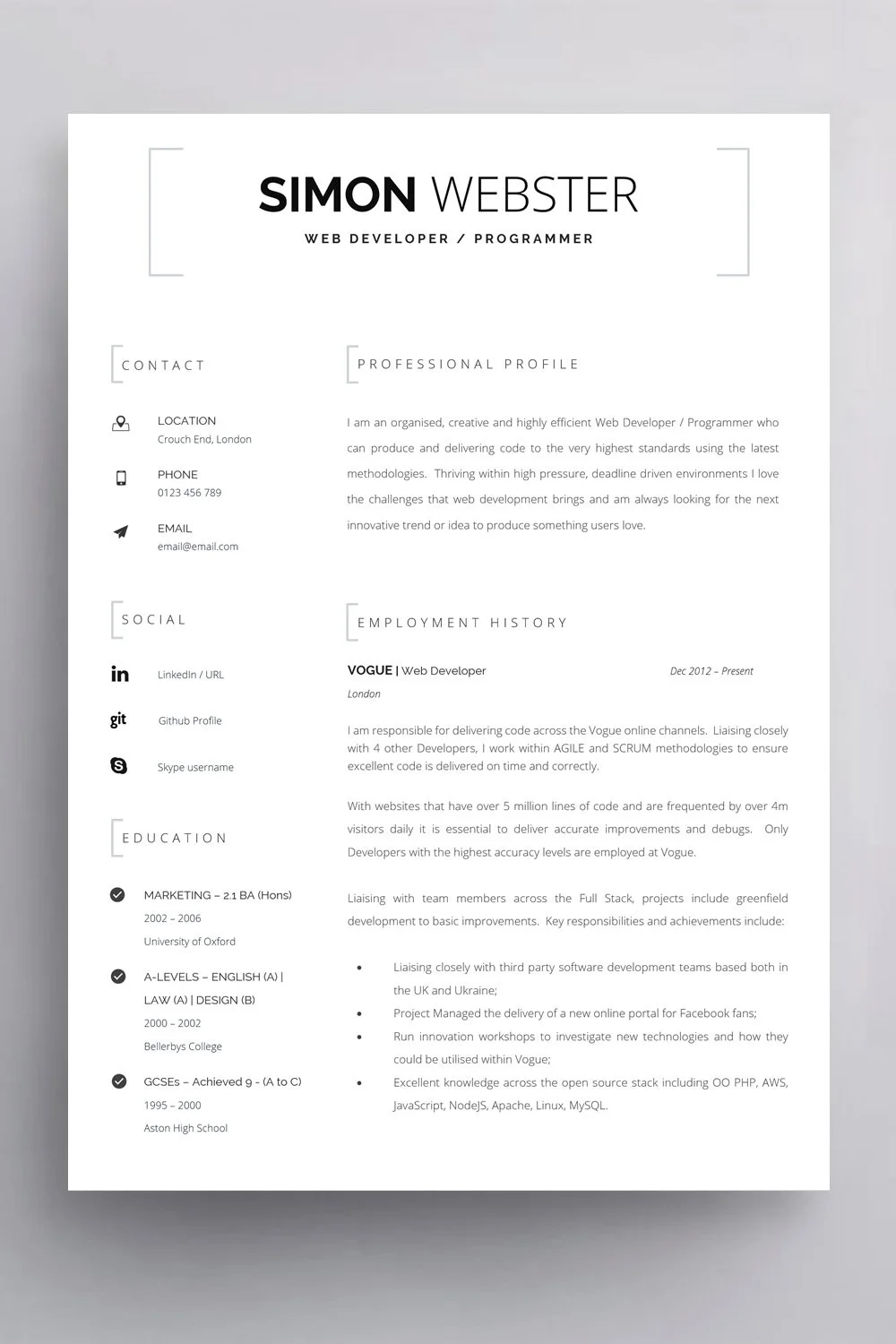 Simple Technical CV Template