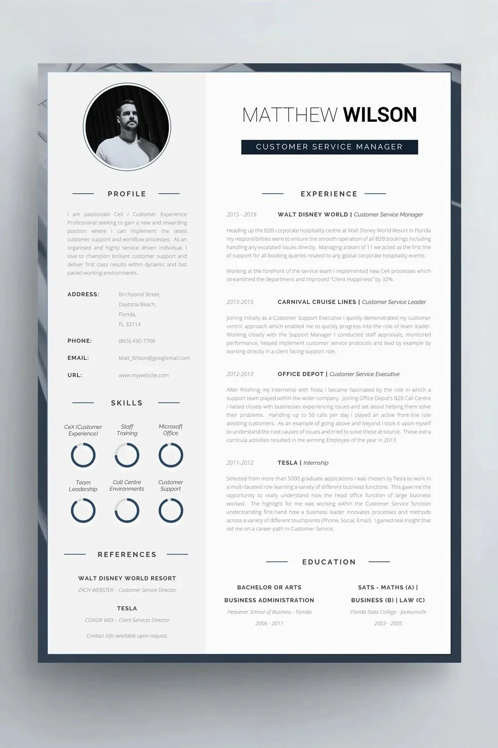 Single page CV template with border