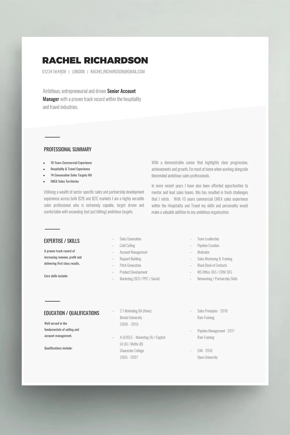 Clean student CV template perfect for candidates with no experience