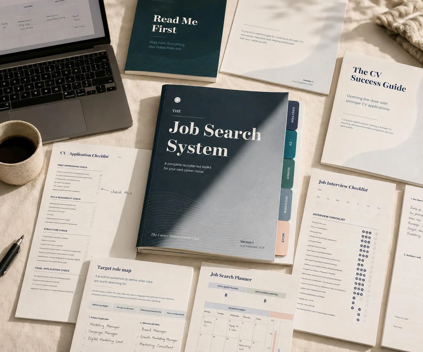 The Job Search System complete digital toolkit with guides, worksheets and planner
