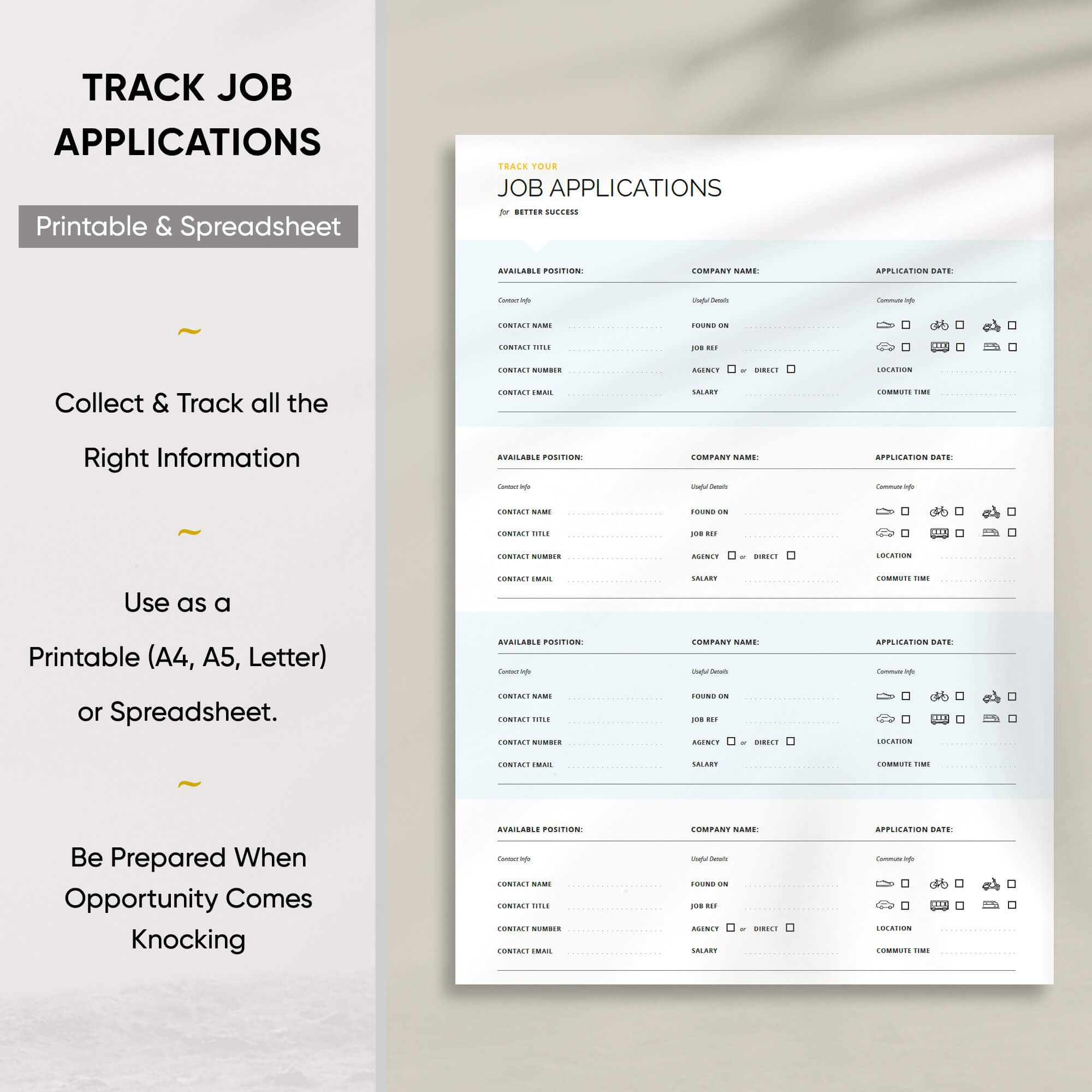 Career Improvement Club | Track Job Applications | Job Search Planner and Organiser Printable