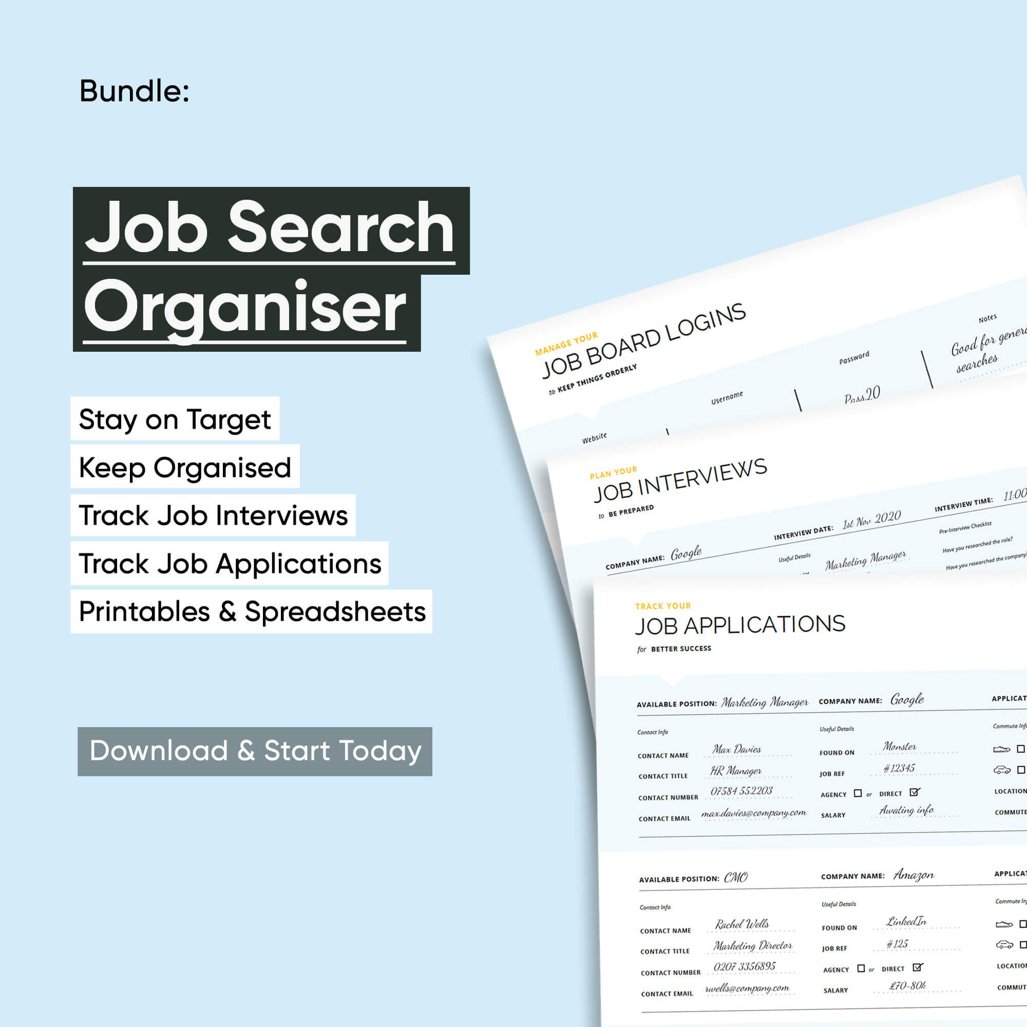 Job Search Organiser | Printable and Excel Planner