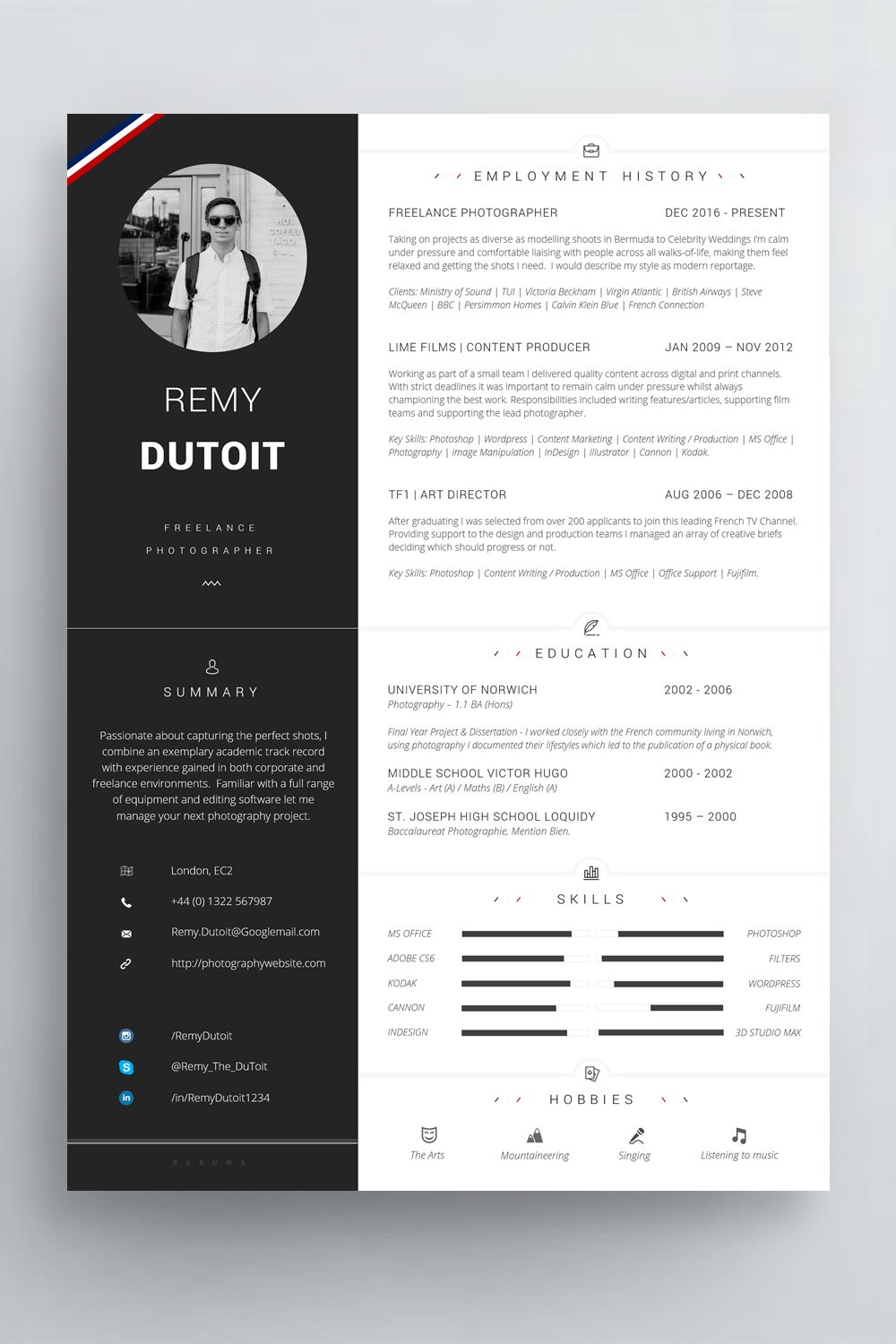Modern freelancer CV example for contractors, self employed, contractors.