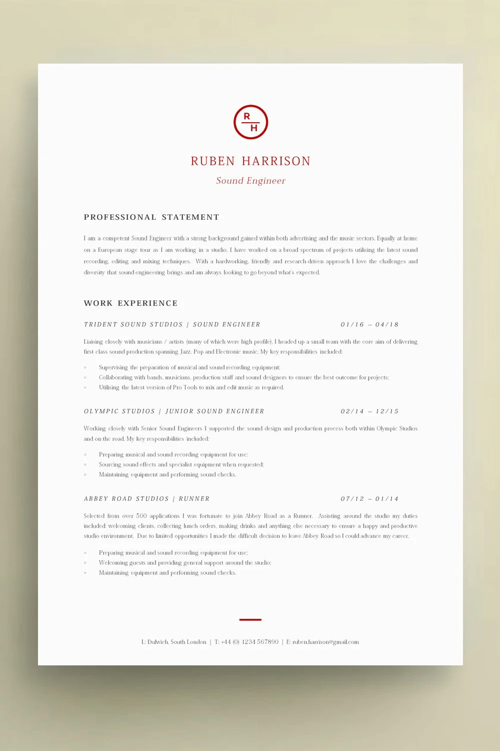 Classic single-column professional CV with clear section headings
