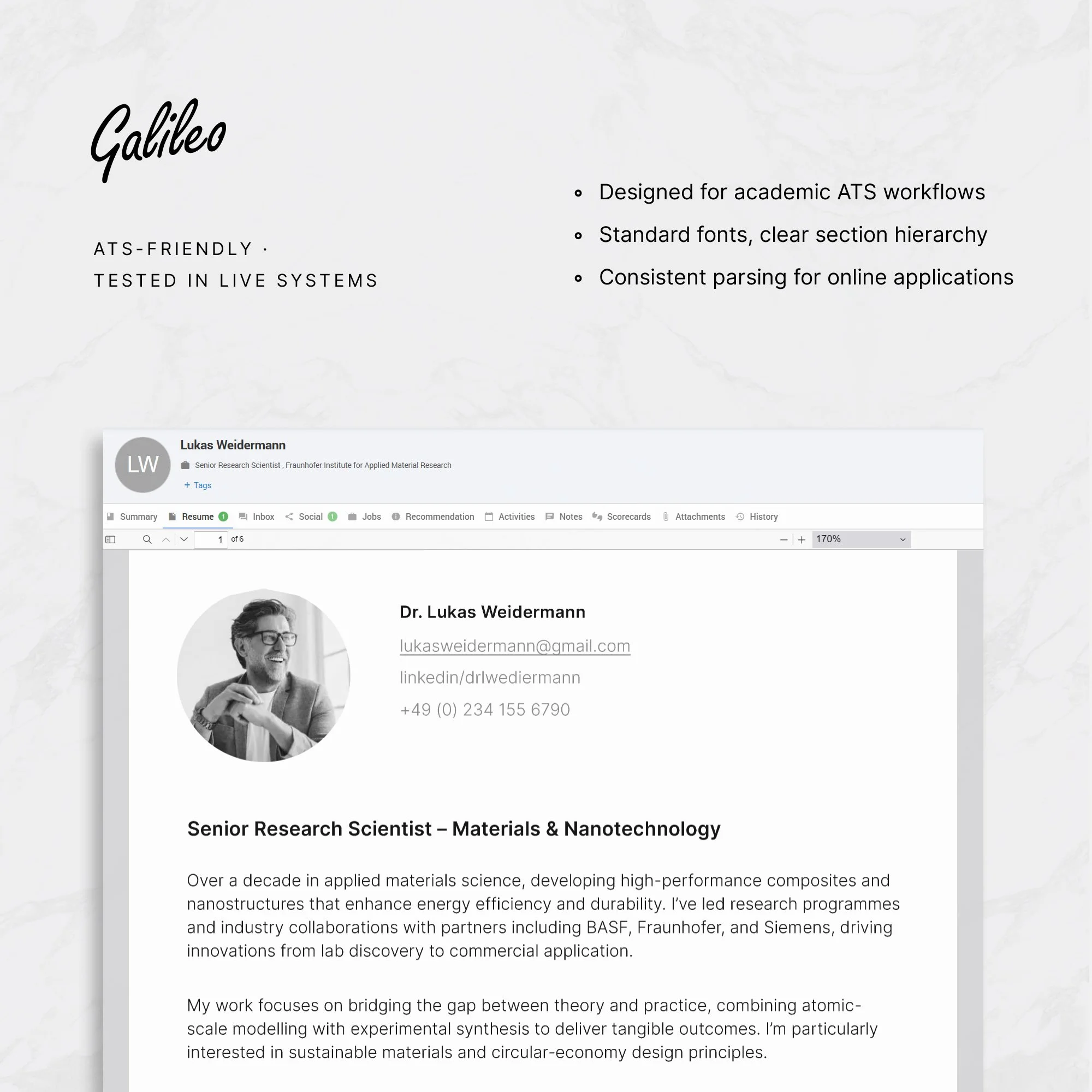 Matching academic cover letter template for research and science job applications