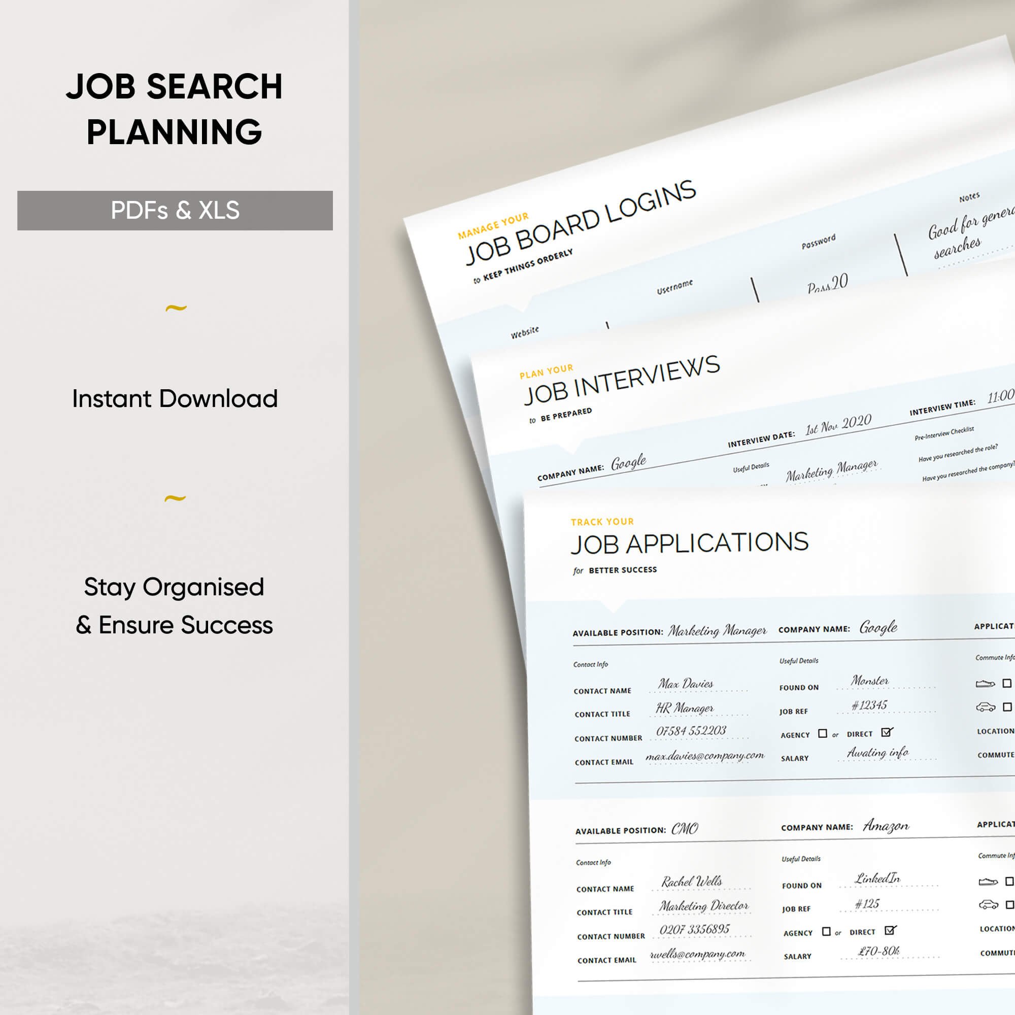 Plan your job search effectively with these excel spreadsheets and printables available to download from the career improvement club.