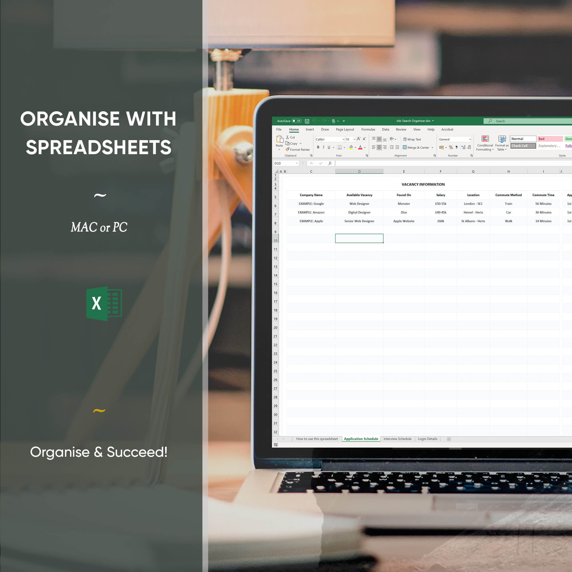 Job search planner template for excel.